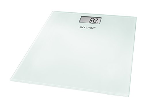 Ecomed PS-72E Báscula personal digital, hasta 150 kg, báscula de baño de vidrio con desconexión automática, Color Blanco, 1 Stück (1er Pack)