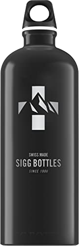 SIGG Mountain Black Botella cantimplora (1 L), botella con tapa especialmente hermética sin sustancias nocivas, botella de aluminio ligera