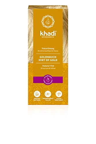 khadi HINT OF GOLD tinte vegetal, coloración capilar con brillo dorado - de rubio dorado a cobrizo brillante, color natural 100% vegetales, naturales y vegano, cosmética natural certificada, 100g
