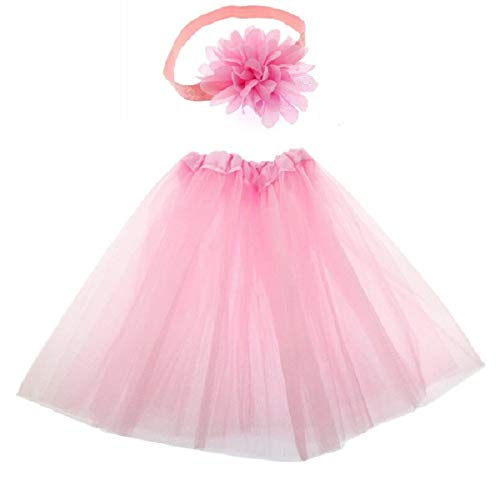 Falda de Tul para bebé - niña - Flor - Banda para el Pelo - Foto - Traje - Idea de Regalo Original - un tamaño de Caramelo Rosa