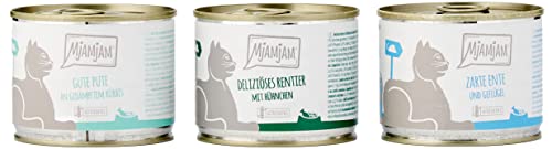 MjAMjAM - Comida húmeda para gatos, Sin grano con carne extra - Paquete de mezcla II - Wild y Conejo, Pavo, Pato y Aves, 1 Pack (6 x 200 g)