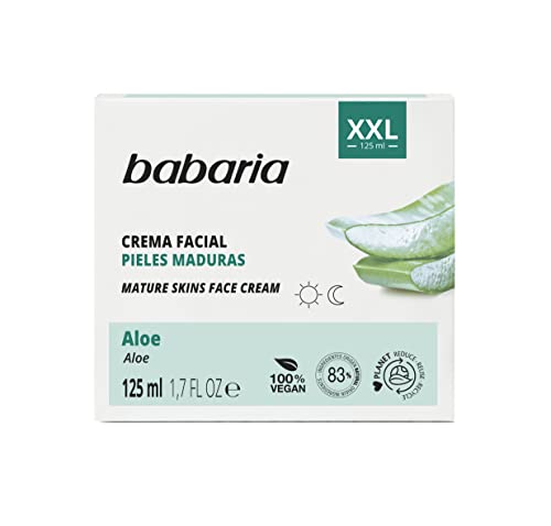 Babaria - Crema Facial Antiarrugas Nutritiva para Pieles Maduras XXL, con Aloe Vera y Manteca de Karité, 83% de Ingredientes Naturales, Vegano - 125 ml