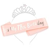 HOWAF Oro Rosa Feliz 18 cumpleaños Faja Banda de satén cumpleaños Sash y 18 Diadema Tiara para niña Mujer 18 Años cumpleaños Fiesta de Decoración Accesorios Regalo