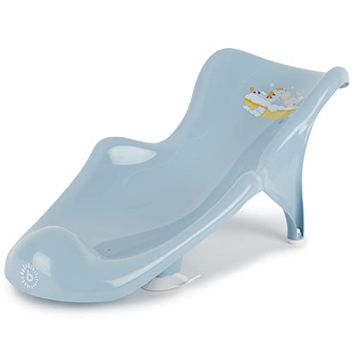Bieco Asiento de baño para bebé azul, diseño de jirafa, anatómico, para bebés de 0 a 6 meses, antideslizante, con ventosa