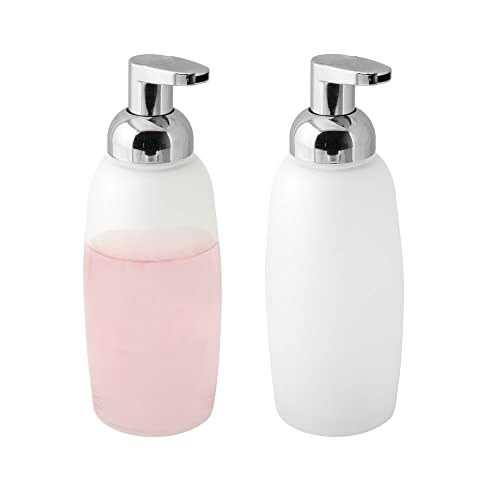 mDesign Juego de 2 dispensadores de jabón en espuma – Dispensadores de cristal recargables – Dosificadores de jabón para cocina y baño – blanco mate/plateado