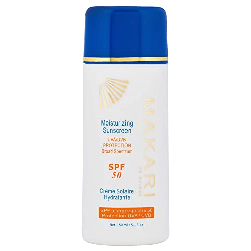 Protector solar hidratante Makari de amplio espectro SPF 50, 5.1 onzas líquidas Loción de protección solar para la cara y el cuerpo - suave ayuda a prevenir el envejecimiento prematuro