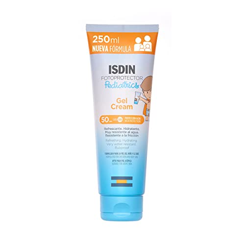 ISDIN Fotoprotector Pediatrics Gel Cream SPF 50, Protector Solar Corporal para Niños, Hidratante y Refrescante, adecuado para Toda la Familia, 250 ml