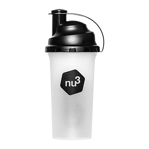 nu3 Shaker - Coctelera para proteínas – 700 ml – agitador de plástico para batidos proteínicos, bebidas de fitness, smoothies (libre de BPA) - Vaso mezclador de proteínas con medidor en ml y oz
