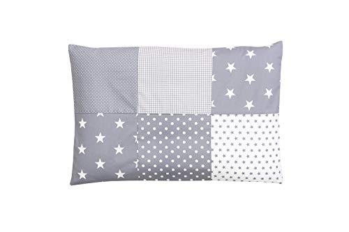 Funda de almohada para bebé de ULLENBOOM ® de 40 x 60 cm con estrellas grises (con cremallera; apta también para cojines decorativos; dibujo:patchwork)