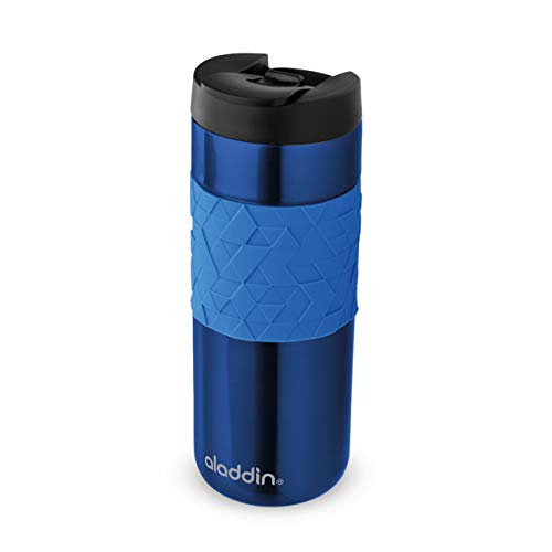 Aladdin Easy-Grip Leak-Lock Mug 0.47L Azul – Tapa Aislamiento al Vacío de doble pared - Se Mantiene Caliente 4 Horas - Taza de Viaje de Acero Inoxidable Libre de BPA - Apta Para Lavavajillas