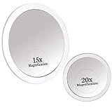 Mirrorvana Espejo Aumento 15X y 20X con Ventosa para Baño - Espejos de Maquillaje Redondo sin Luz (x15 & x20 Magnification Spot Suction Mirrors for Makeup)