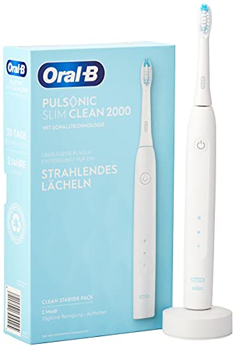 Oral-B Pulsonic Slim Clean 2000 - Cepillo de dientes eléctrico sónico, 2 modos de cepillado para el cuidado dental y las encías saludables con temporizador, color marrón y blanco
