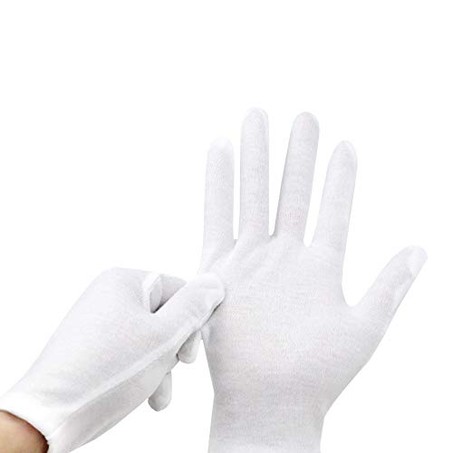 Kitchen-dream 15 pares de guantes de algodón blanco, algodón de mano suave talla L, guantes de tela blancos, guantes de algodón, guantes de trabajo de algodón 100%
