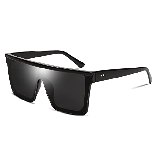 FEISEDY Gafas de Sol Hombre Cuadradas de Lente Siamés de Moda UV400 Gafas de Sol Grandes con Tapa Plana para Hombre y Mujer B2470