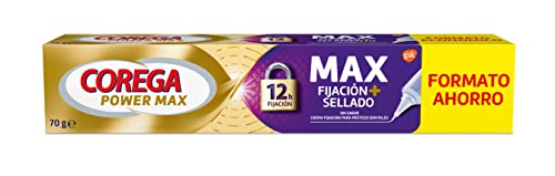 Corega Max Fijación + Sellado, Crema Fijadora para Prótesis Dentales, Hasta 12 Horas de Fijación, 70 g ( Paquete de 1)