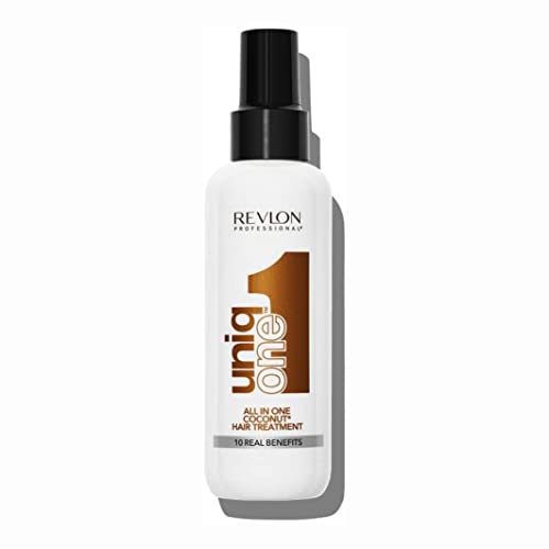 Revlon Professional UniqOne Protector Térmico Cabello, Acondicionador Pelo, Tratamiento Hidratante para el Pelo en Spray sin Aclarado, Fragancia Coco 150 ml
