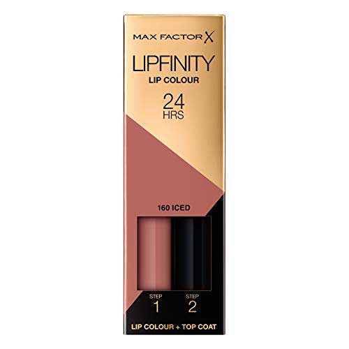 Max Factor LipFinity Lip Colour Lipstick Pintalabios, Tono 160 Iced - Paso 1: 2.3ml Paso 2: 1.9g