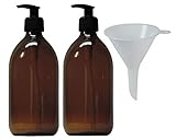 mikken 2 dispensadores de jabón 500 ml de loción de Cristal marrón, sin BPA, Apto para Alimentos, Incluye 1 Embudo