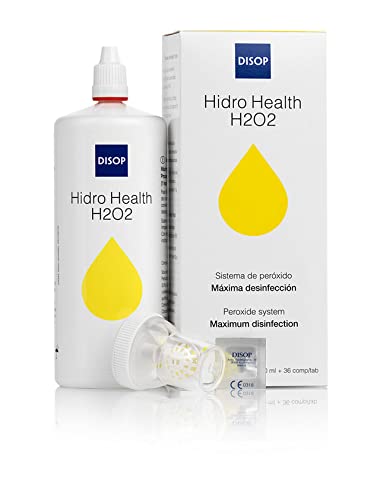 Hidro Health H2O2 Peróxido Líquido de Lentillas sin Conservantes. Proceso Rápido en 1 Hora. Limpieza y Máxima Desinfección para todo Tipo de Lentes de Contacto. Incluye 36 Comp. (360 ml)