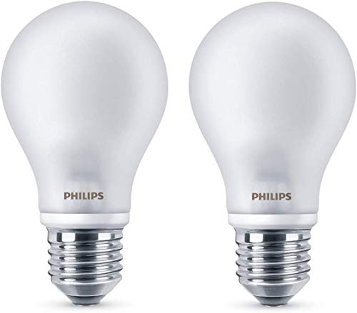 Philips 8718696472224 - Pack de 2 bombillas LED, luz blanca cálida, 7 W, equivalente a 60 W, casquillo E27, no regulable