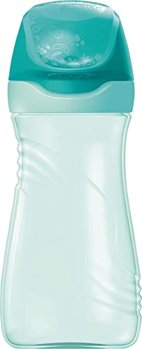 Maped - Botella de Agua - Colección Origins Familia - Botella de Plástico de 430 ml - Color Turquesa - Fácil de Abrir - Sistema Antigoteo y Antiderrames - Limpieza Sencilla