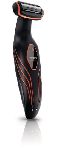 Philips BodyGroom BG2026/15 - Afeitadora corporal inalámbrica, uso en seco y húmedo, con 3 peines guía y base de carga, negro y naranja