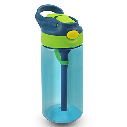 Bioasis Botella de Agua para niños de 480 ml, botella para niños a partir de 36 meses, sin BPA, Tazas para niños aisladas de derrames con Pajita para Viajes Escolares, Azul