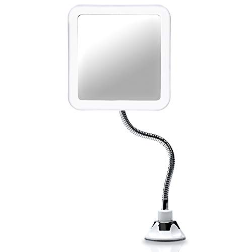 Fancii Espejo Maquillaje Flexible con Aumento de 10x, Luz LED Natural, Poderoso Ventosa, Rotación 360° - Espejo Iluminado de Baño para Cosmético, Afeitar y Viaje (Mira Plus)