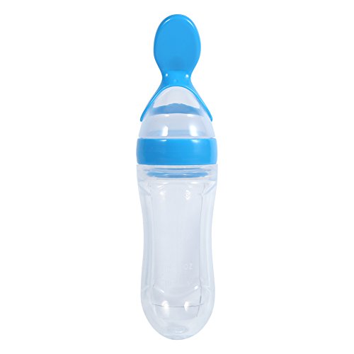 1 Unid 90 ml Cuchara de Silicona para Bebé Niño Botella de Alimentación con Alimento Fresco Apriete Caliente Socialme-eu(Azul)
