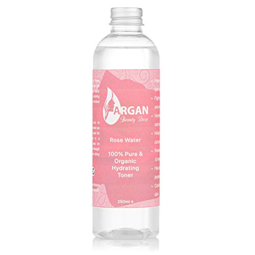 Tónico Facial de Agua de Rosa Pura, botella grande de 250 ml. Hecho a mano, triple filtrado y purificado, vegano, sin crueldad, de fuente responsable.
