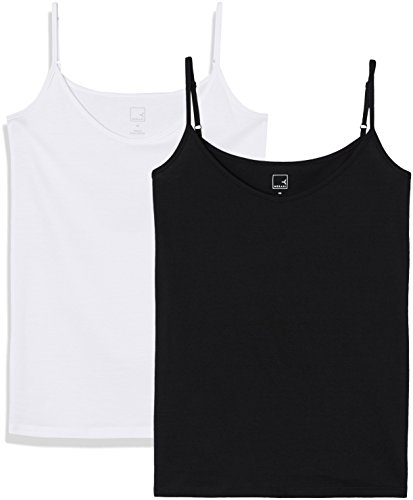MERAKI 2 Pack Camisole, camiseta sin mangas Mujer, Negro (Black Beauty/white), Medium