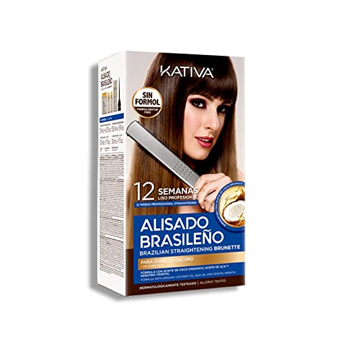 KATIVA KIT ALISADO BRASILEÑO CABELLOS OSCUROS - Lo mejor de nuestros alisados para cabellos oscuros - Alisado en casa para pelo teñido oscuro - Hasta 12 semanas de duración