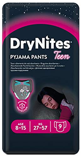 DryNites - Pyjama Pants, Pañales para niñas, 8-15 años, 2 paquetes de 3 x 9 pañales