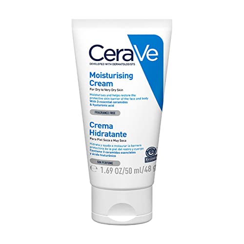 CeraVe Crema hidratante para pieles secas a muy secas, con 3 ceramidas esenciales y hialurón 50 ml