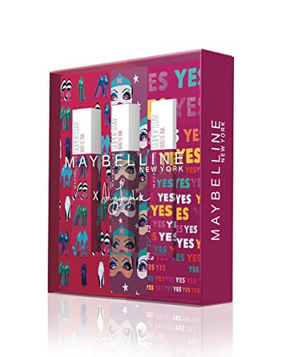 Maybelline New York Cofre de 3 Pintalabios Superstay Matte Ink, Edición Limitada Ashley Longshore, Incluye los Tonos 20 Pioneer, 40 Believer y 120 Artist