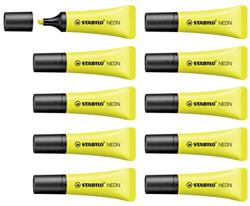 Marcador fluorescente STABILO NEON - Cuerpo semiblando - Caja con 10 unidades - Color amarillo