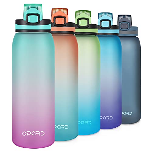 Opard Botella deportiva de 900 ml Tritan libre de BPA para niños, deporte, fitness, ciclismo, fútbol, exterior, verde y morado gradiente