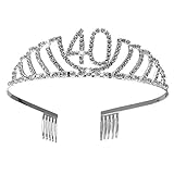 Frcolor Corona Cumpleaños 40 Años Diadema Cumpleaños Mujer Tiara Cristal con Peines (Plata)