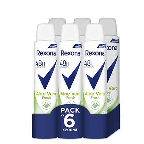 Rexona  Desodorante Aerosol Antitranspirante para mujer Aloe Vera  200ml - Pack de 6