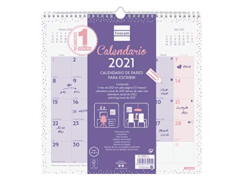 Finocam Pared Escribir Chic - Calendario de pared 2021 Escribir Chic Morado Español