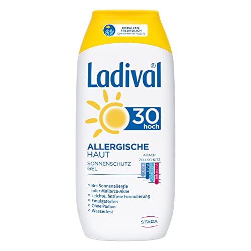 Ladival Gel solar para pieles alérgicas, protección solar SPF 30, sin perfume, para alérgicos, sin colorantes ni conservantes, resistente al agua, 1 x 200 ml