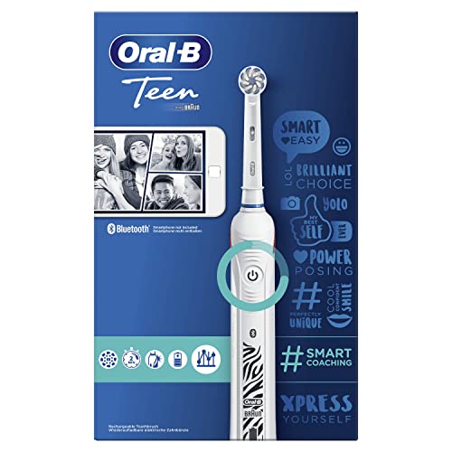 Oral-B Smart Teen Sensi Ultrathin Cepillo de Dientes Eléctrico con Mango Recargable, Tecnología Braun, 2 Cabezales de Recambio y 3 Modos de Limpieza - Blanco
