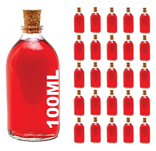 casavetro - Botellas pequeñas de 100 ml, Incluye tapón de Corcho, para Licor, (25,30,50), 25 Unidades