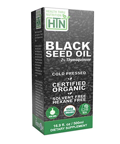 Botella de aceite de semilla de comino negro 16.9 oz (500 ml) - 100% puro prensado en frío - Sin soja y sin OGM (500 ml) 2% Thymoquinone (100mg TQ/5ml)