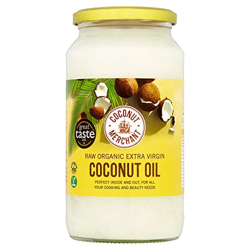 Aceite de coco orgánico Coconut Merchant 1L | Aceite Virgen Extra, Crudo, prensado en frío, sin refinar | Producido de forma ética, Vegano, Dieta Keto y 100% Natural | Para el pelo, la piel y Cocina - 1L