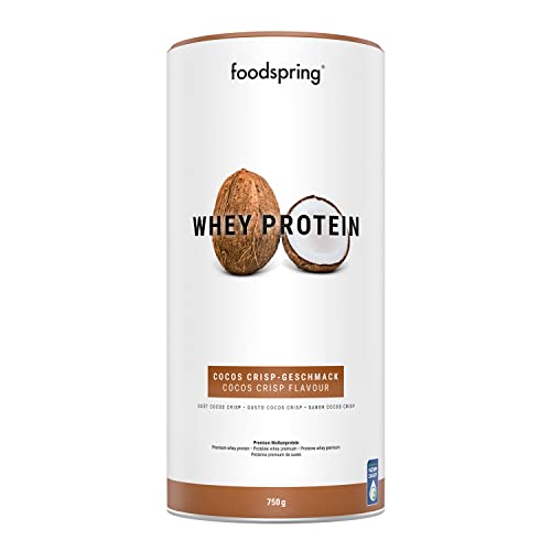 foodspring Whey Protein Powder Coconut – 24g de proteína para construcción muscular, perfectamente soluble, leche de libre pastoreo, rica en BCAAs y EAAs - 750g