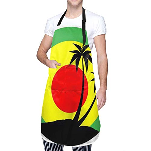 XJ-JX Delantales impermeables para mujer delantales de cocina con bolsillo duradero árbol de coco reggae color jamaiquino delantal impermeable para mujer anti-aceite