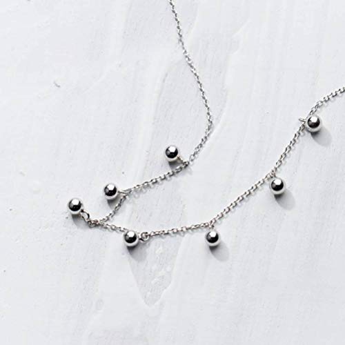 S&RL S925 Collar de Plata Collar de Gargantilla de Perlas de Mujer Joyería Simple Luz Pequeña Cadena de Bola de Plata Clavícula Joyería Corta de MujerCollar de plata S925