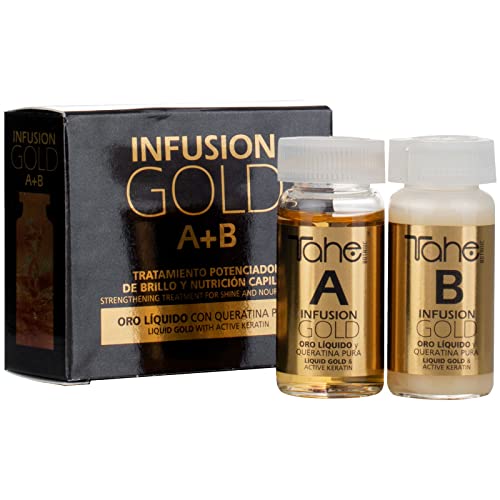 Tahe Infusion Gold Tratamiento Capilar Potenciador de Brillo y Nutrición con Oro Líquido y Queratina Pura, 2 x 10 ml