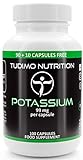 Potasio Capsulas 99mg – 100 Cápsulas de Desintegración Rápida, cada una con 99 mg de Polvo de Potasio Gluconato Suplemento Puro (Potassium Supplement)